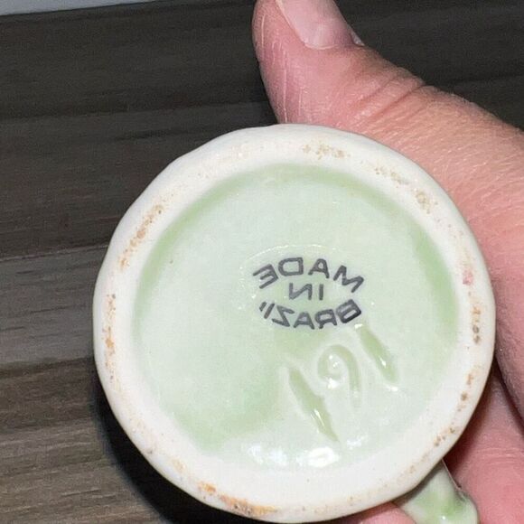 Original Vtg Mini Vase Green Ceramic Pottery Pitcher Toothpick Holder Marked - Picture 8 of 8